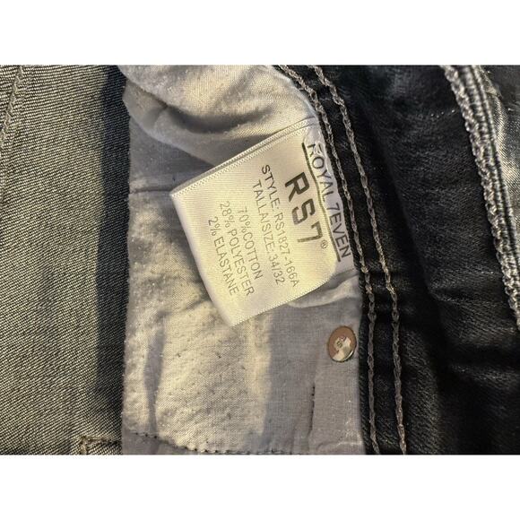RS7 royal 7even mens 100% authentic size 34/32 long Stretch jeans Blue Faux Torn - Picture 7 of 10